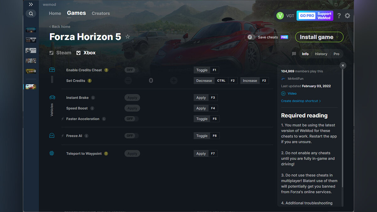 Forza Horizon 5 — Трейнер (+7) от 03.02.2022 [WeMod]
