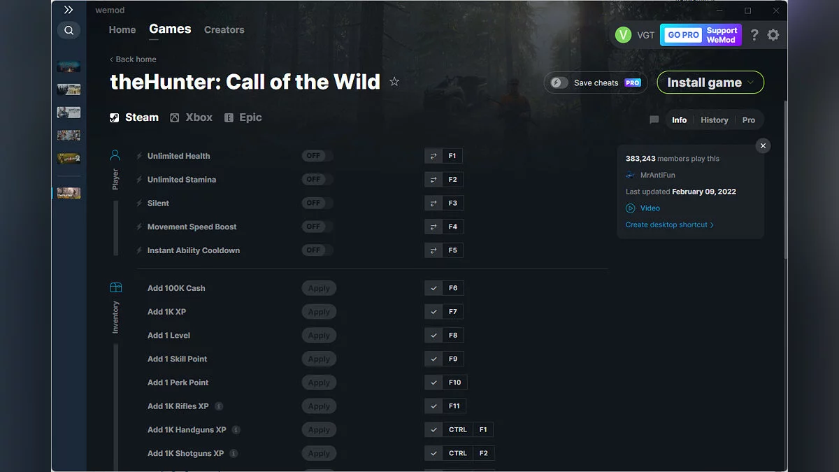 theHunter: Call of the Wild — Трейнер (+34) от 09.02.2022 [WeMod]