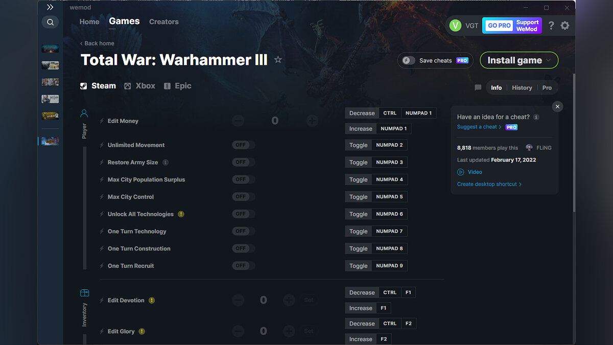 Total War: Warhammer 3 — Трейнер (+19) от 17.02.2022 [WeMod]