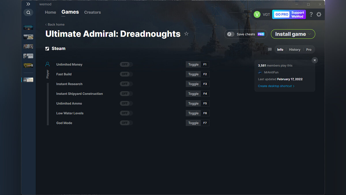 Ultimate Admiral: Dreadnoughts — Трейнер (+7) от 17.02.2022 [WeMod]