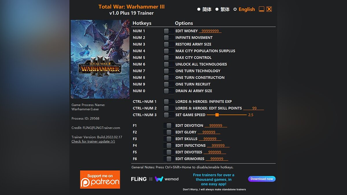 Total War: Warhammer 3 — Трейнер (+19) [1.0]