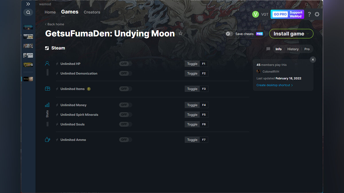 GetsuFumaDen: Undying Moon — Трейнер (+7) от 18.02.2022 [WeMod]