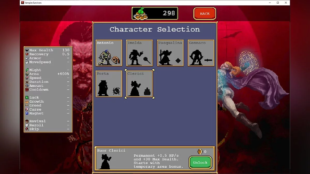 Vampire Survivors — Сохранение (Усиление Antonio + Бесплатные персонажи и др.) [0.2.13c]