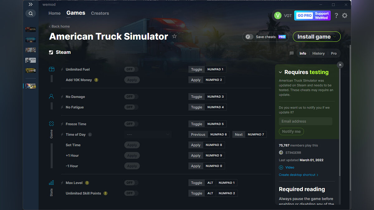 American Truck Simulator — Трейнер (+11) от 01.03.2022 [WeMod]