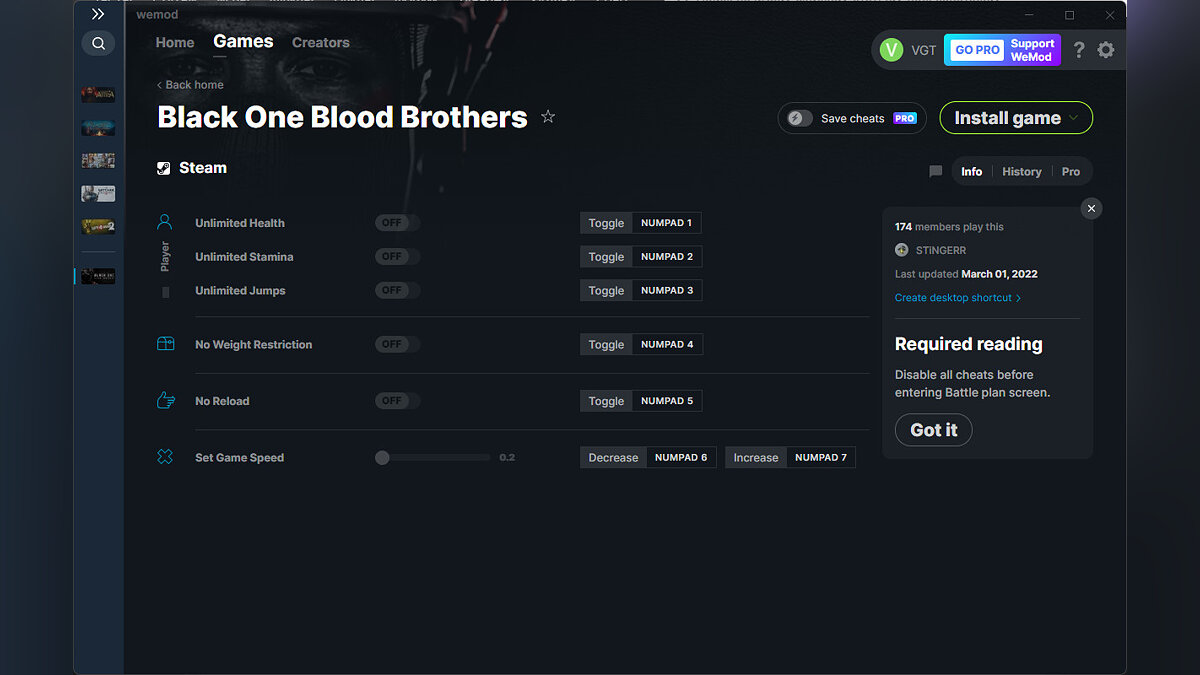 Black One Blood Brothers — Трейнер (+6) от 01.03.2022 [WeMod]