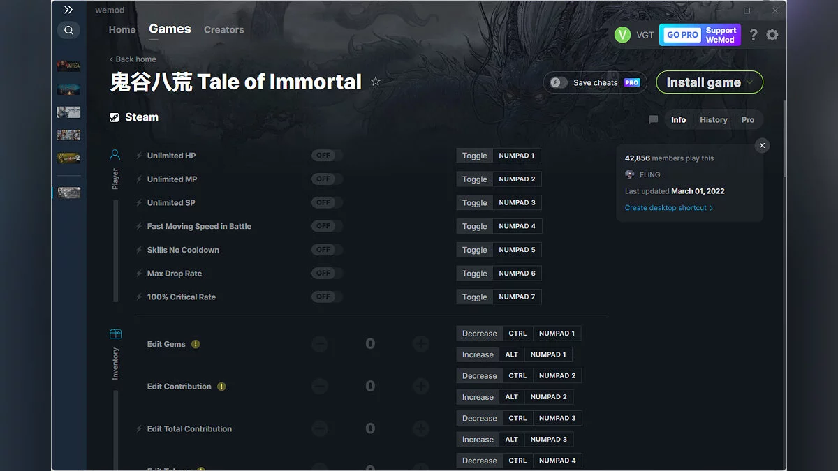 Tale of Immortal — Трейнер (+54) от 01.03.2022 [WeMod]