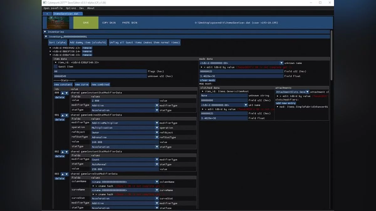 Cyberpunk 2077 — Редактор сохранений [0.6.0]