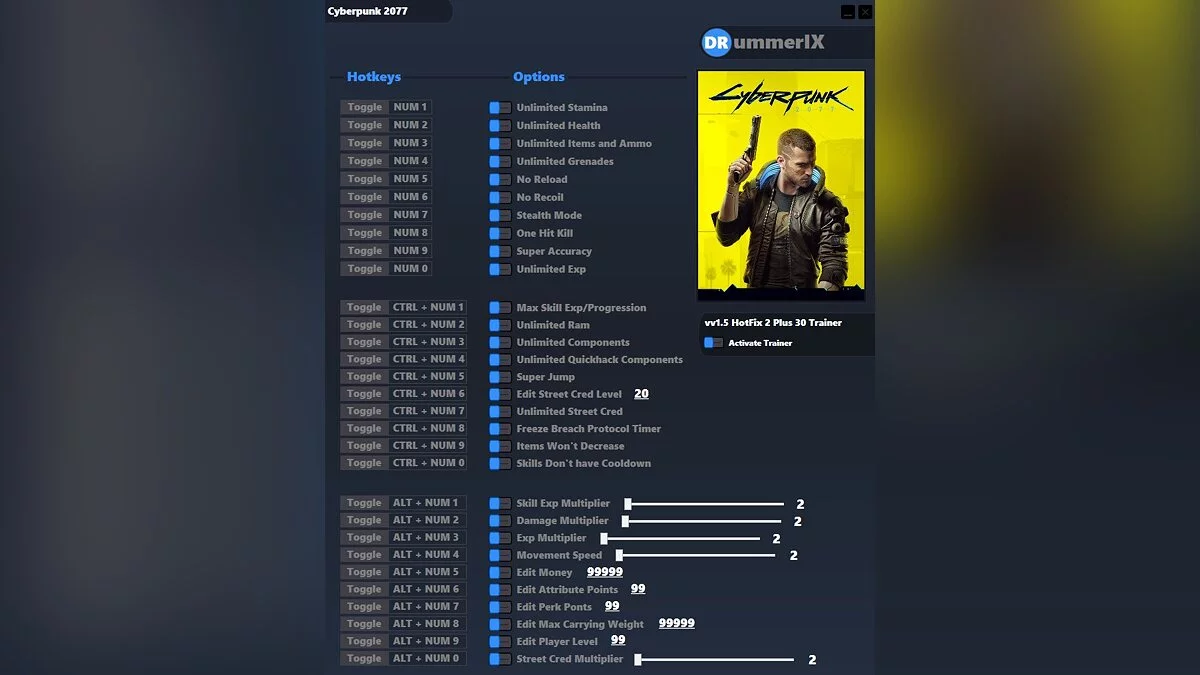 Cyberpunk 2077 — Трейнер (+30) [Game Version: v1.5 HotFix 2]