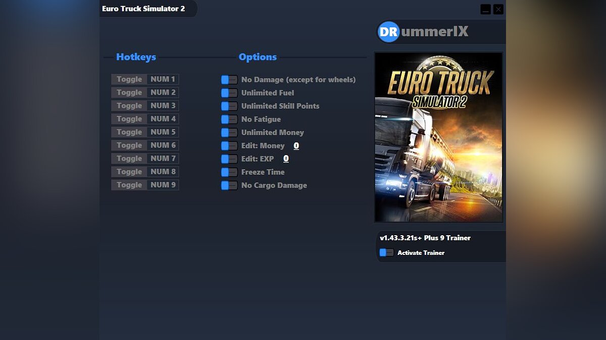 Euro Truck Simulator 2 — Трейнер (+9) [Game Version: v.43.3.21s]
