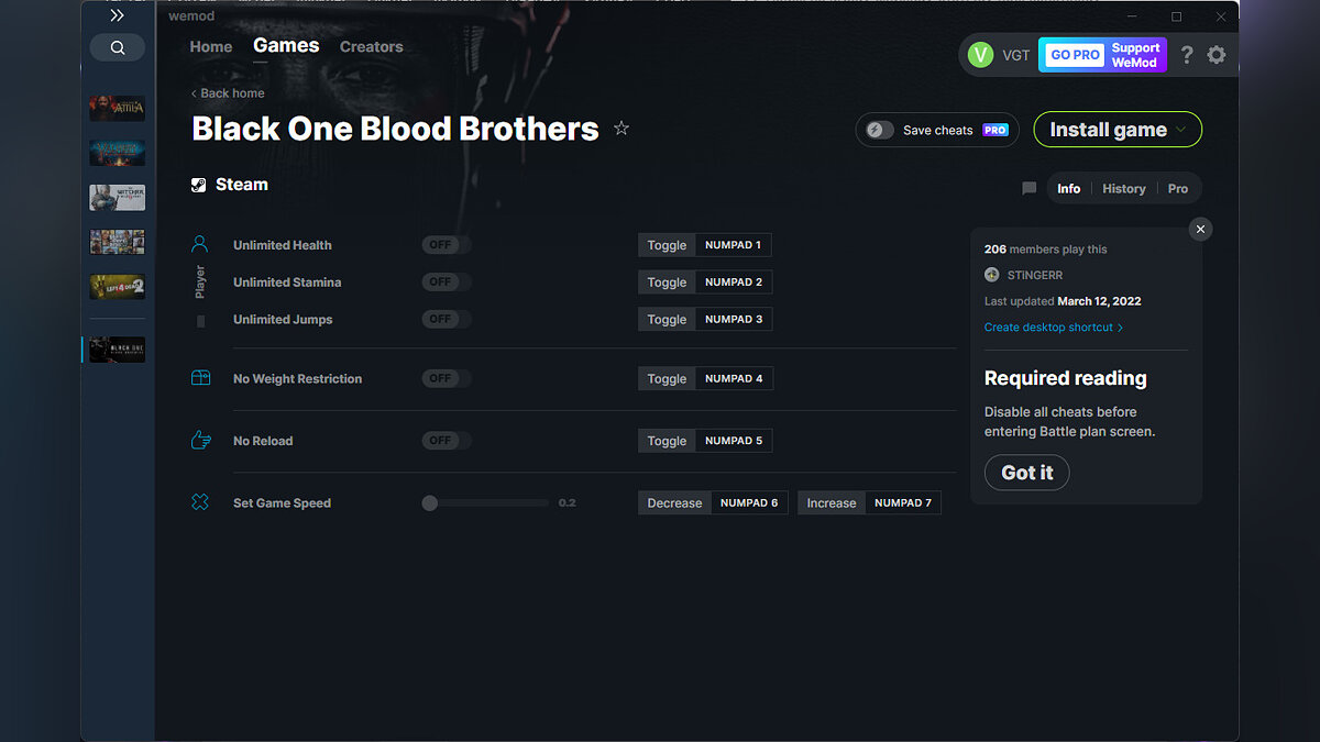 Black One Blood Brothers — Трейнер (+6) от 12.03.2022 [WeMod]
