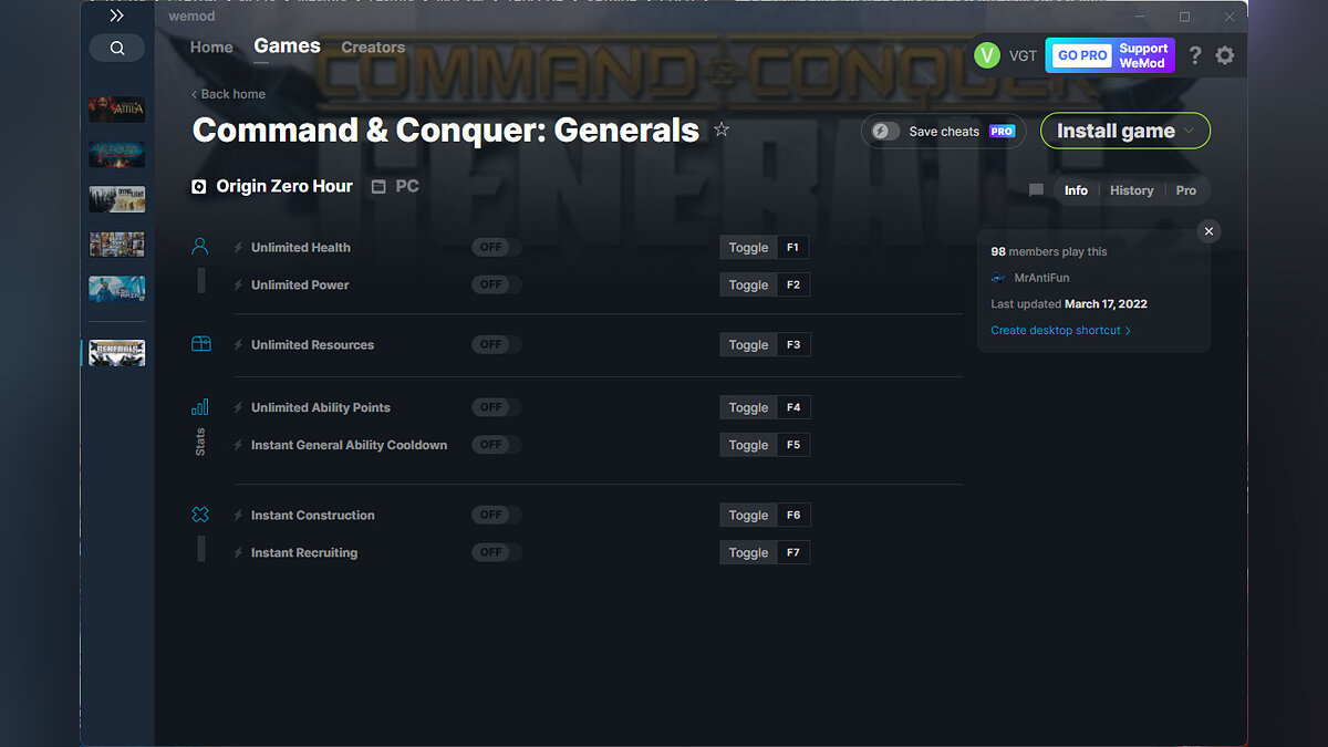 Command &amp; Conquer: Generals - Zero Hour — Трейнер (+7) от 17.03.2022 [WeMod]