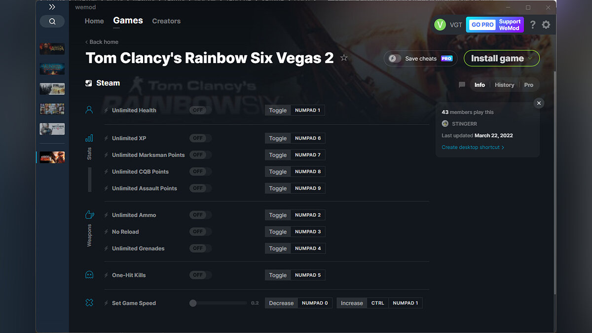 Tom Clancy&#039;s Rainbow Six: Vegas 2 — Трейнер (+10) от 22.03.2022 [WeMod]