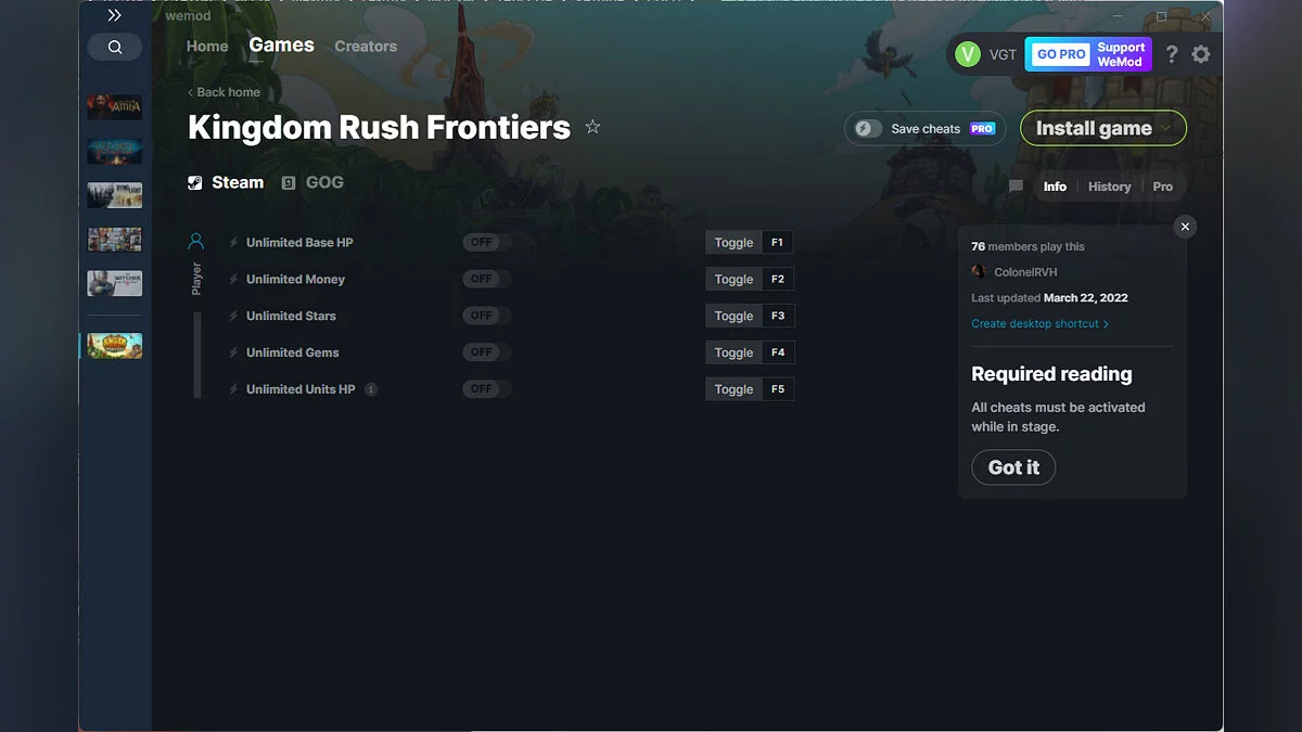 Kingdom Rush Frontiers — Трейнер (+5) от 22.03.2022 [WeMod]