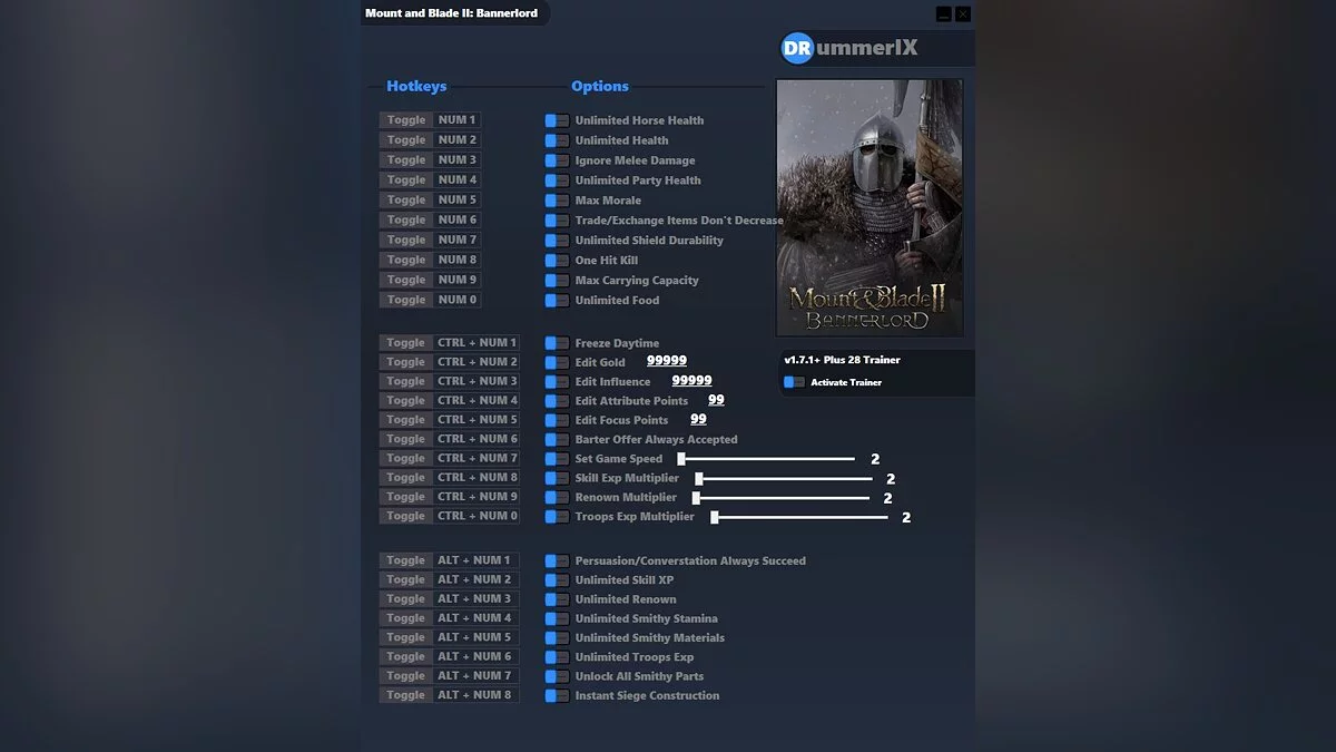 Mount &amp; Blade 2: Bannerlord — Трейнер (+28)[game version v1.7.1+]