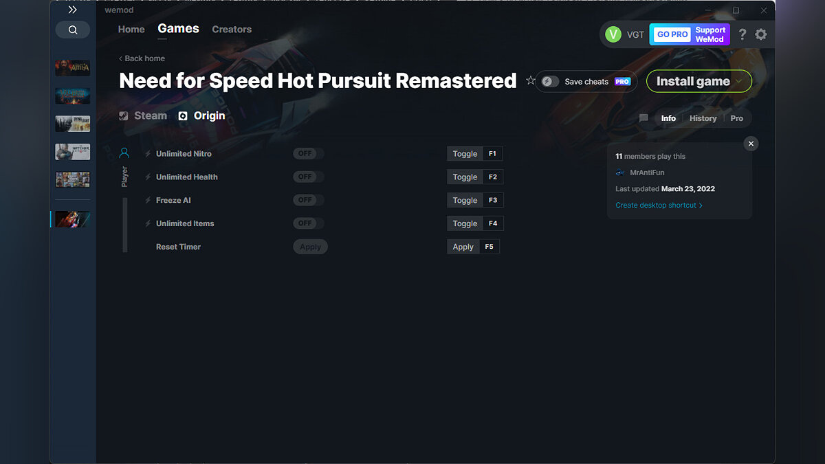 Need for Speed: Hot Pursuit Remastered — Трейнер (+5) от 23.03.2022 [WeMod]