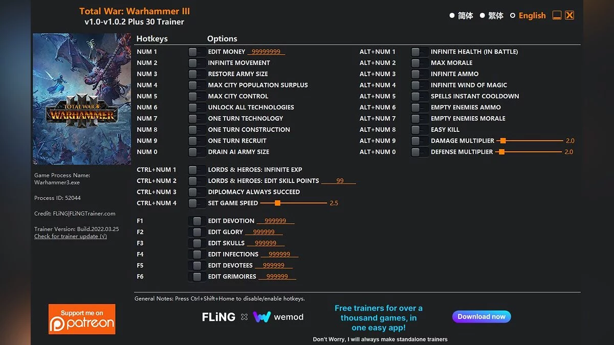 Total War: Warhammer 3 — Трейнер (+30) [1.0 - 1.0.2]