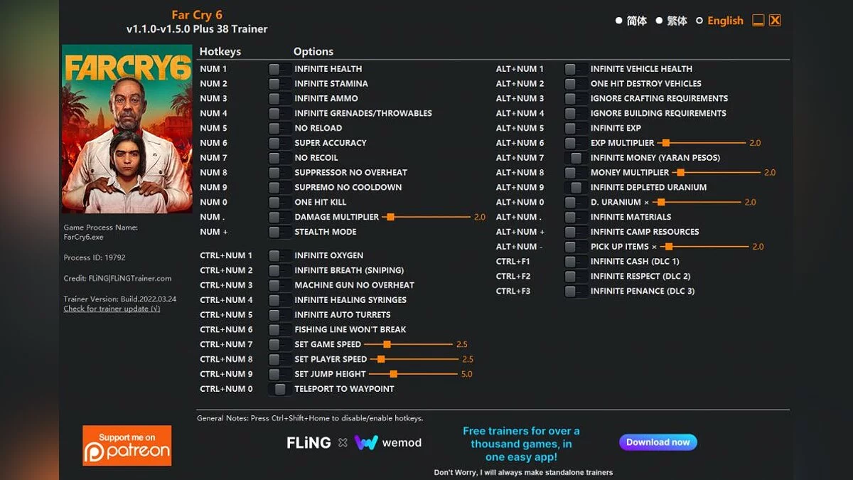 Far Cry 6 — Трейнер (+21/+35/+36/+37/+38) [1.1.0 - 1.5.0]