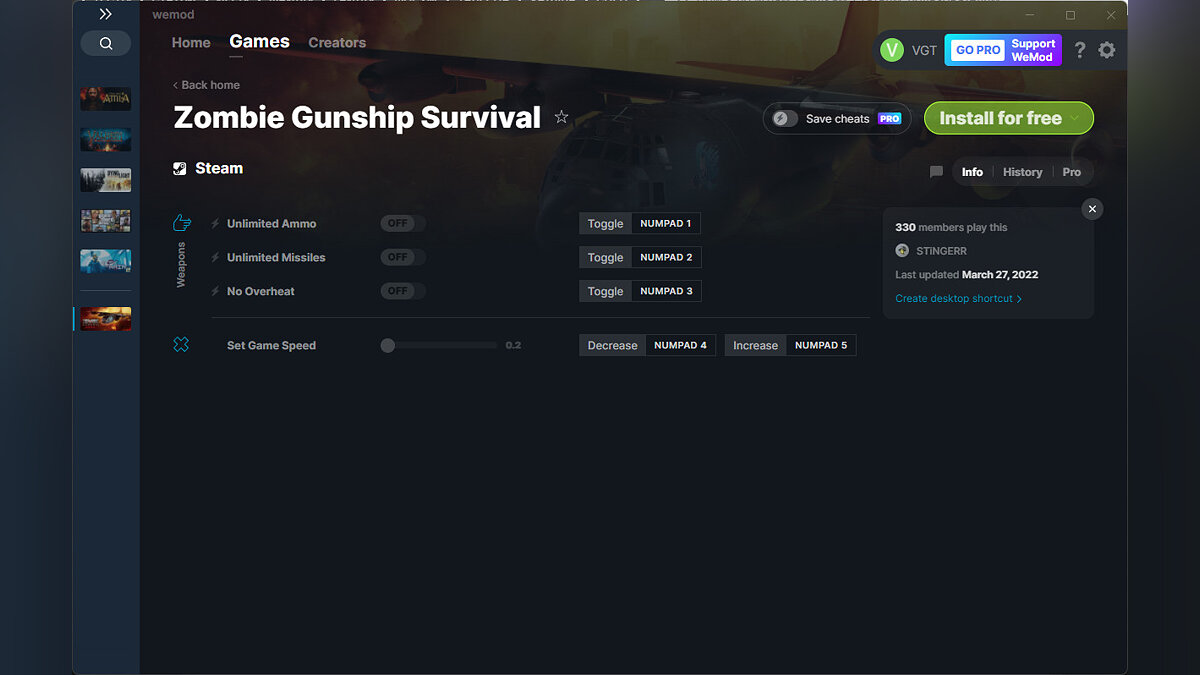 Zombie Gunship Survival — Трейнер (+4) от 27.03.2022 [WeMod]