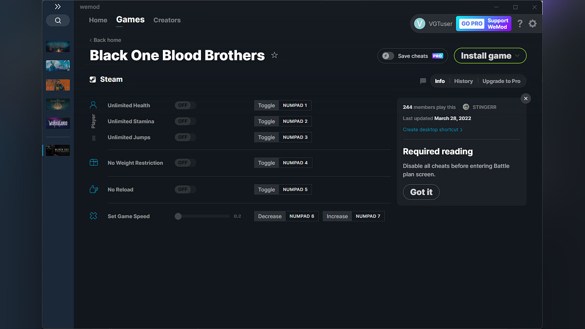 Black One Blood Brothers — Трейнер (+6) от 28.03.2022 [WeMod]