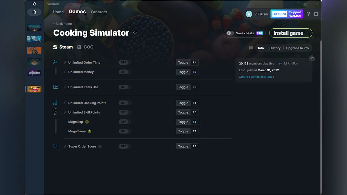 Cooking Simulator — Трейнер (+8) от 31.03.2022 [WeMod]