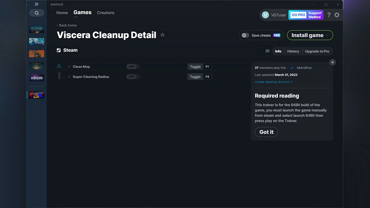 Viscera Cleanup Detail — Трейнер (+2) от 31.03.2022 [WeMod]