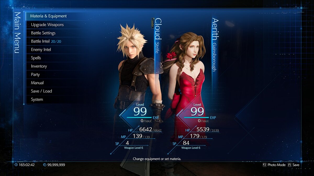 Final Fantasy VII Remake — Меню с Айрис в сексуальном платье