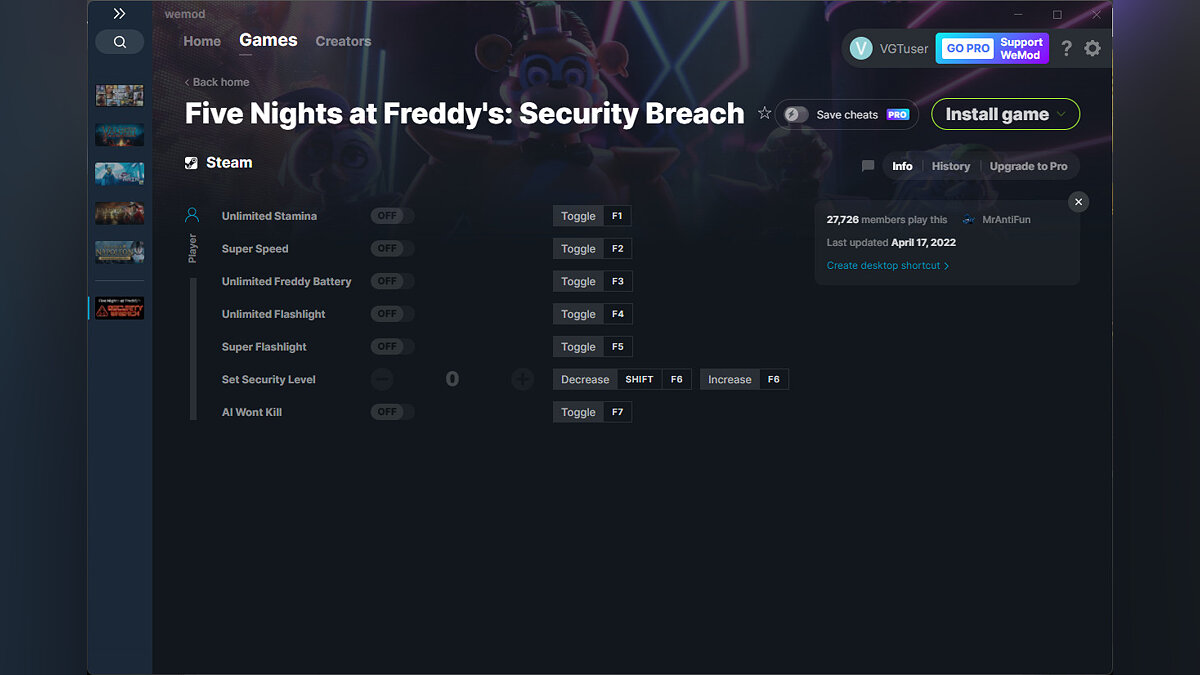 Five Nights at Freddy&#039;s: Security Breach — Трейнер (+7) от 17.04.2022 [WeMod]