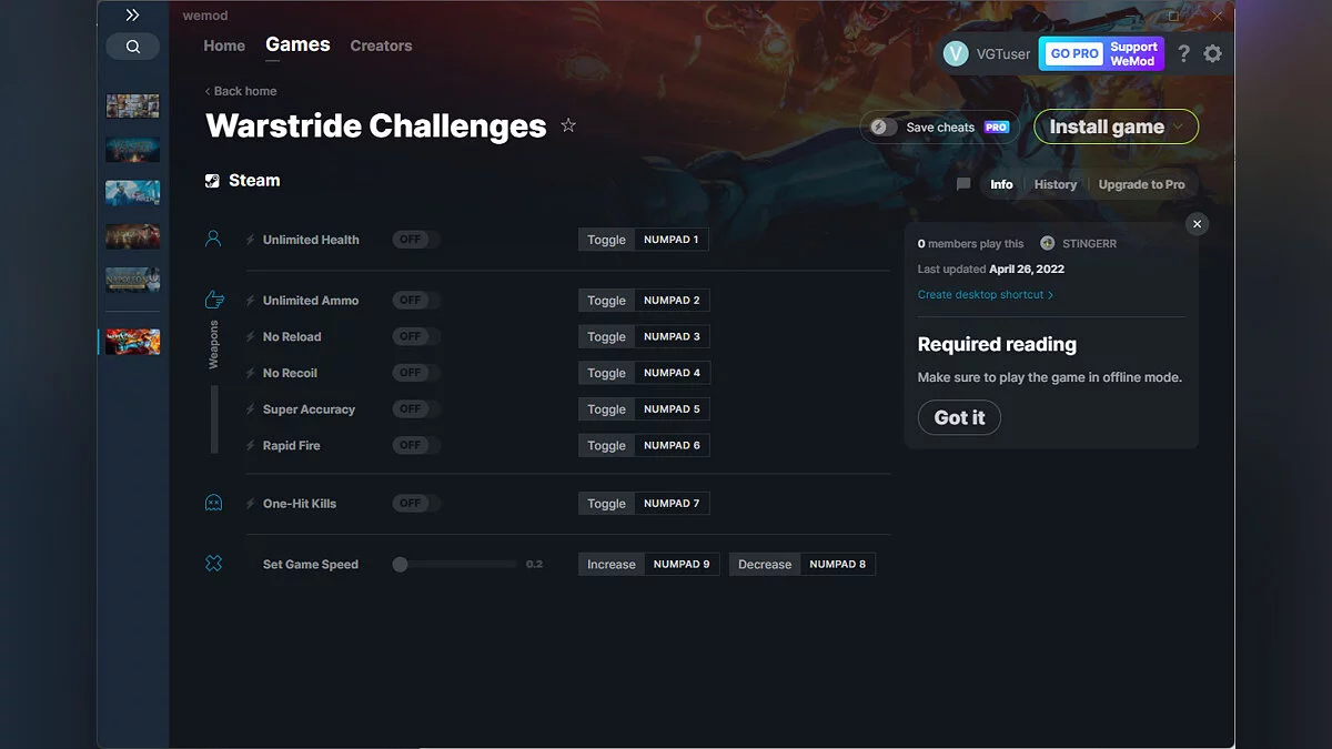 Warstride Challenges — Трейнер (+8) от 26.04.2022 [WeMod]