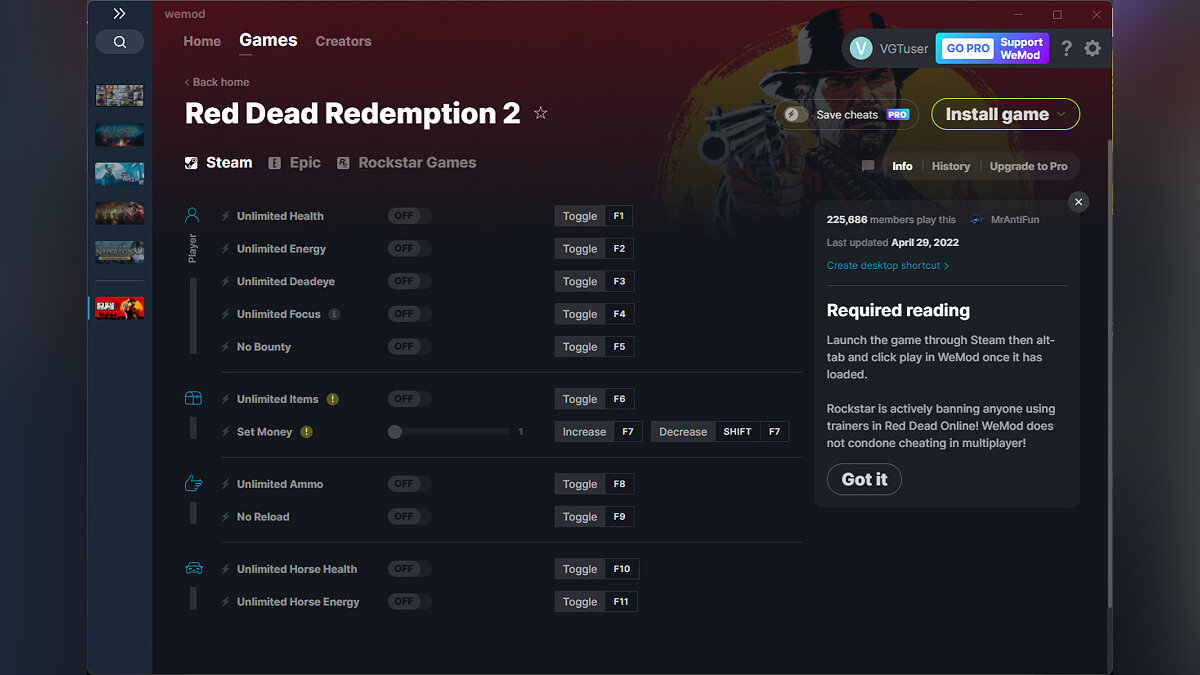 Red Dead Redemption 2 — Трейнер (+11) от 29.04.2022 [WeMod]