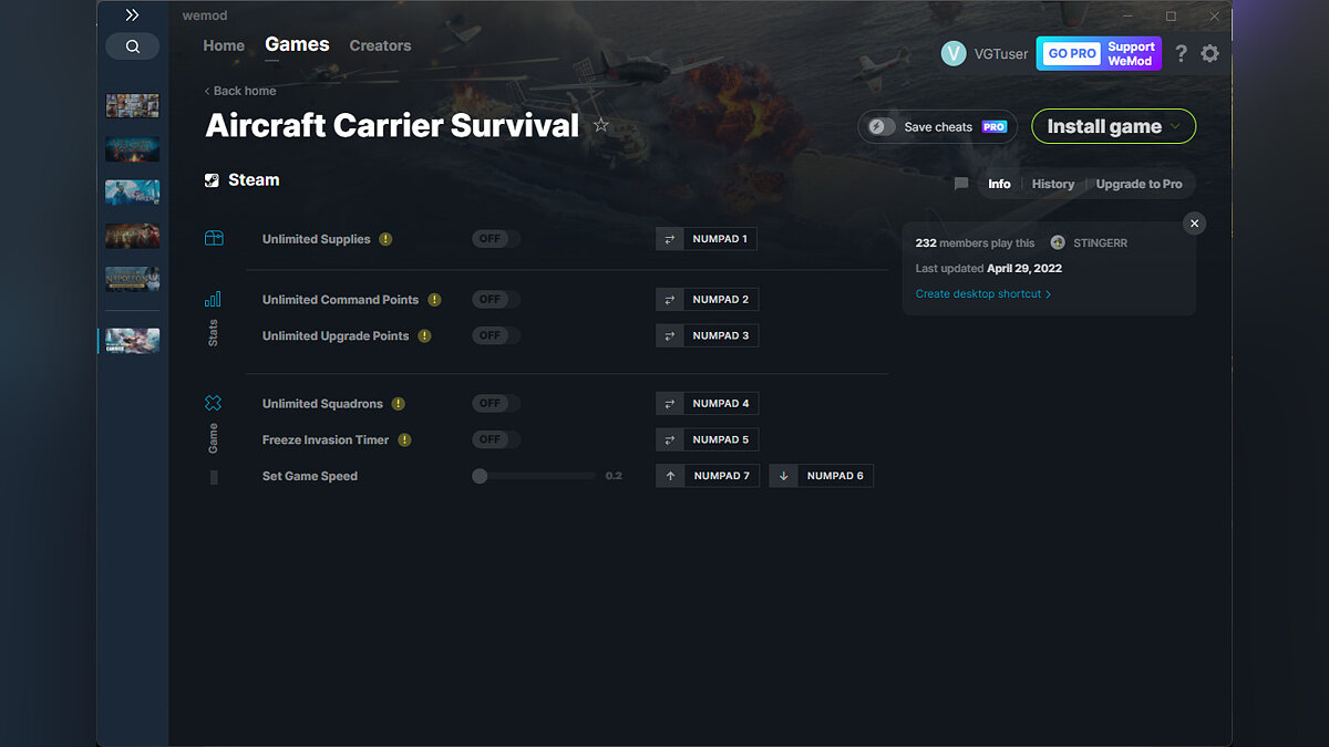 Aircraft Carrier Survival — Трейнер (+6) от 29.04.2022 [WeMod]