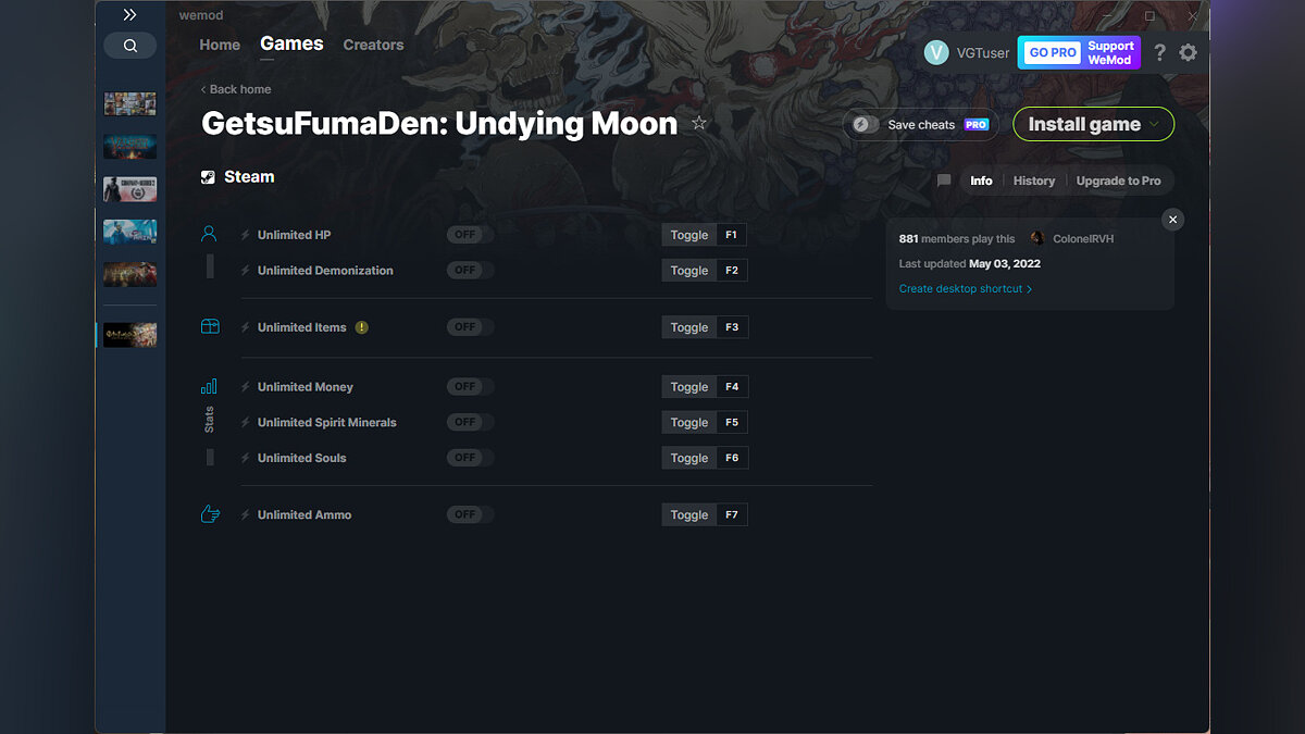 GetsuFumaDen: Undying Moon — Трейнер (+7) от 03.05.2022 [WeMod]