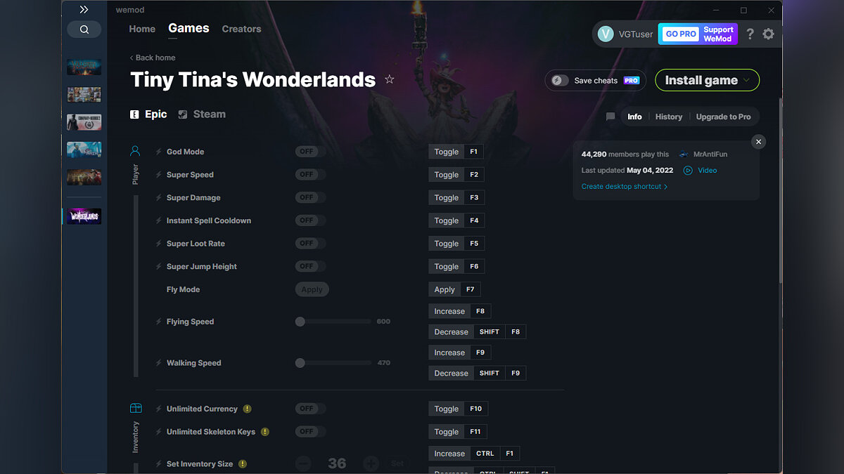 Tiny Tina&#039;s Wonderlands — Трейнер (+24) от 04.05.2022 [WeMod]
