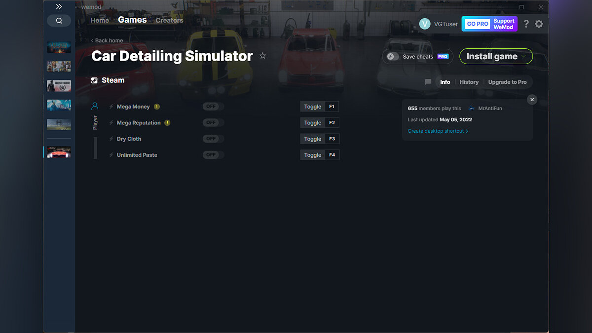 Car Detailing Simulator — Трейнер (+4) от 05.05.2022 [WeMod]