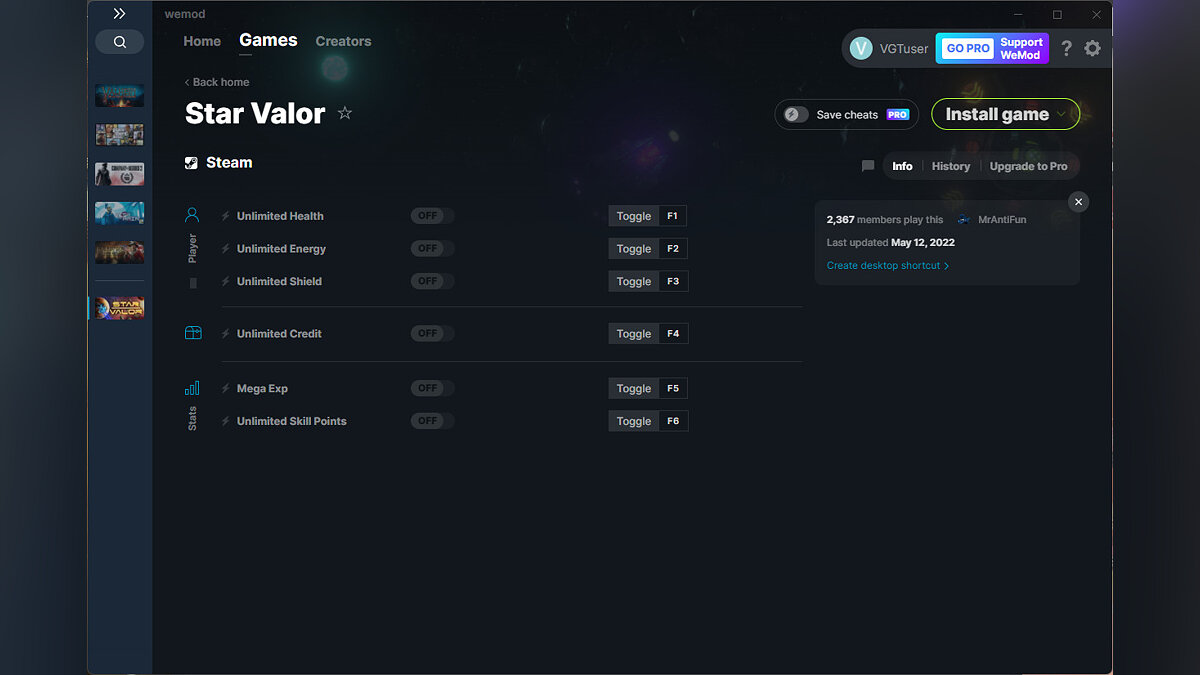 Star Valor — Трейнер (+6) от 12.05.2022 [WeMod]