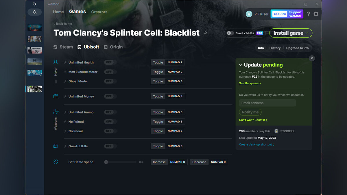 Tom Clancy&#039;s Splinter Cell: Blacklist — Трейнер (+9) от 12.05.2022 [WeMod]