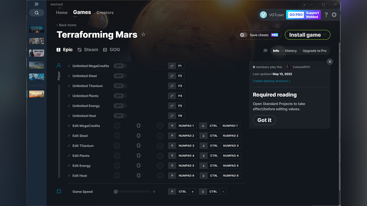 Terraforming Mars — Трейнер (+13) от 13.05.2022 [WeMod]