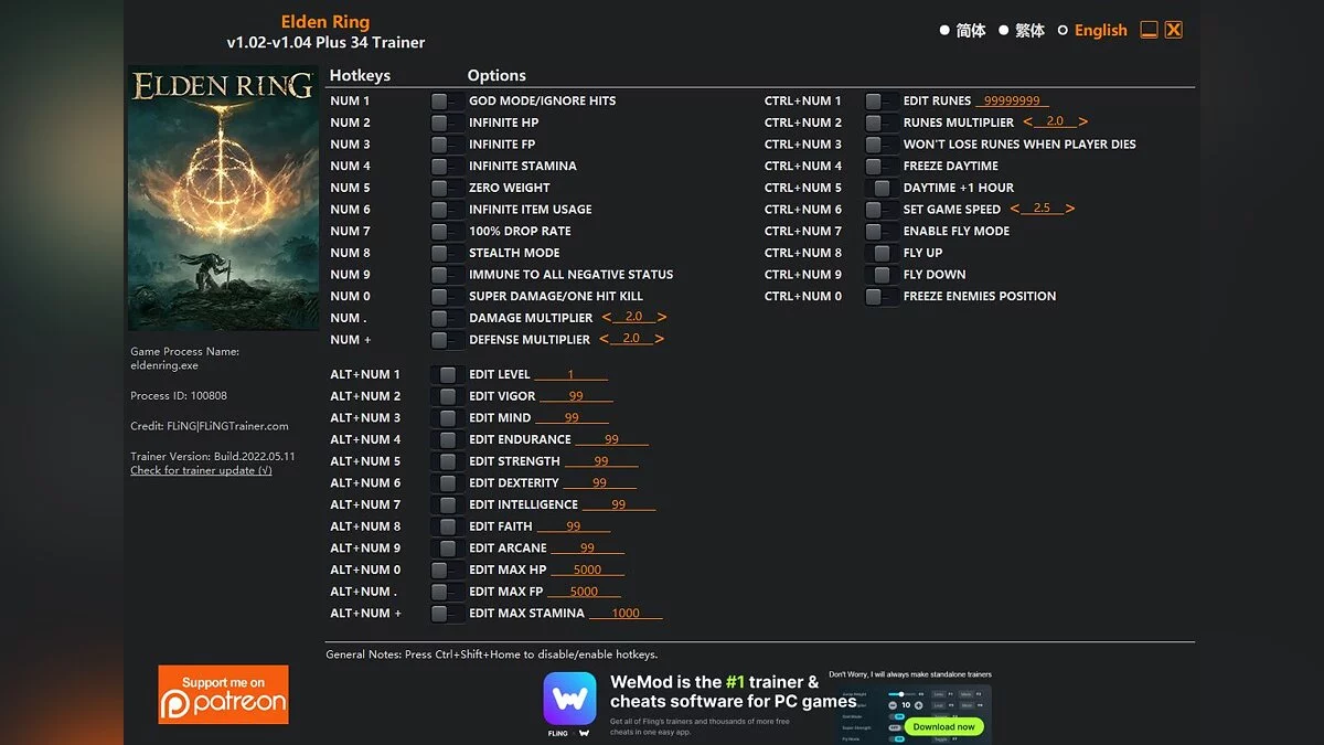 Elden Ring — Трейнер (+29/+30/+34) [1.02 - 1.04]