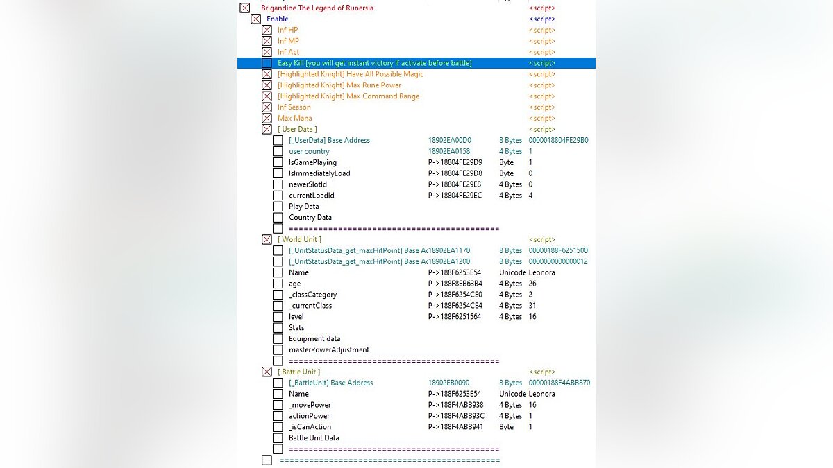 Brigandine: The Legend of Runersia — Таблица для Cheat Engine [UPD: 12.05.2022]