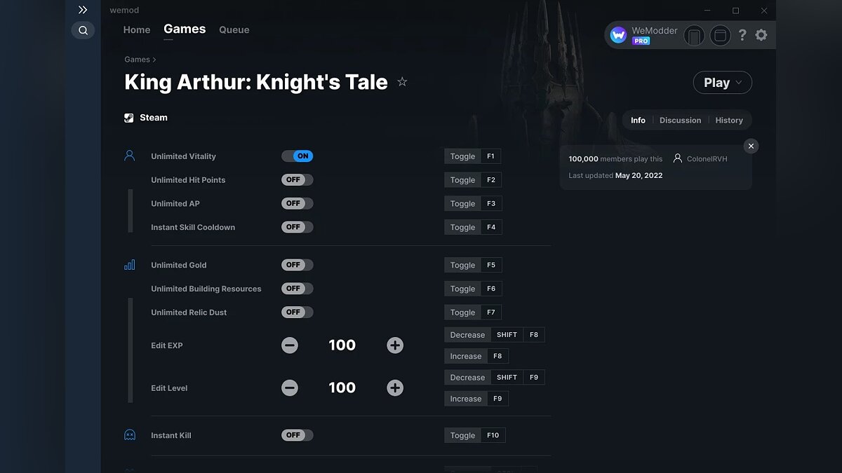 King Arthur: Knight&#039;s Tale — Трейнер (+11) от 20.05.2022 [WeMod]