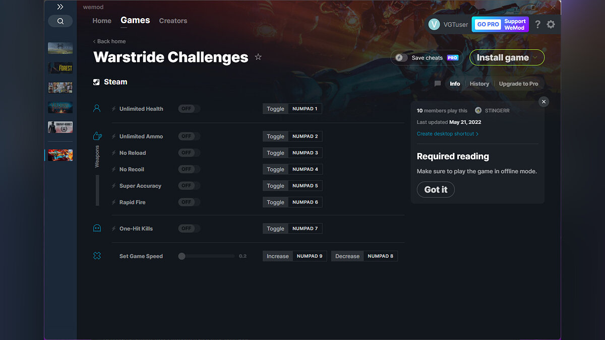 Warstride Challenges — Трейнер (+8) от 21.05.2022 [WeMod]