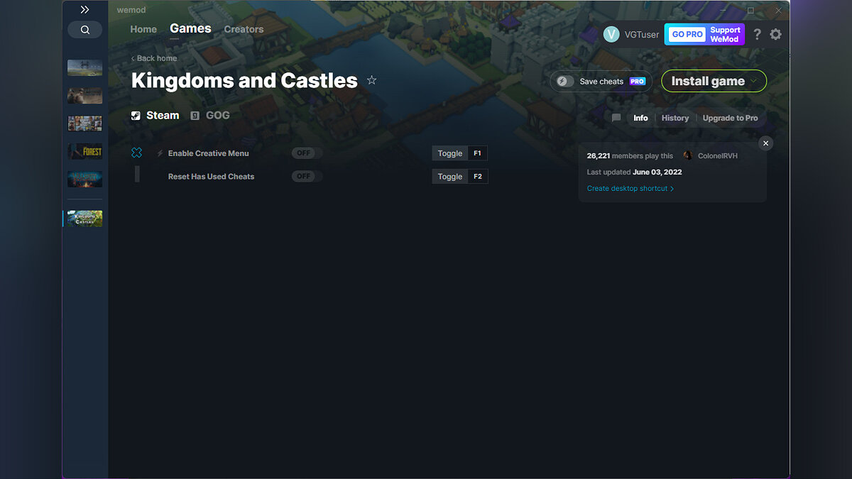 Kingdoms and Castles — Трейнер (+2) от 03.06.2022 [WeMod]
