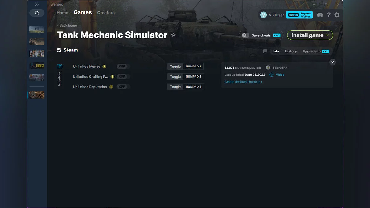 Tank Mechanic Simulator — Трейнер (+3) от 21.06.2022 [WeMod]