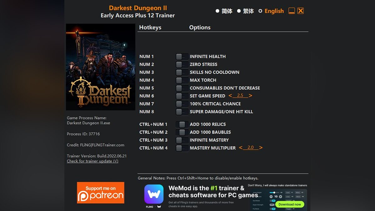 Darkest Dungeon 2 — Трейнер (+12) [EA: 22.06.2022]