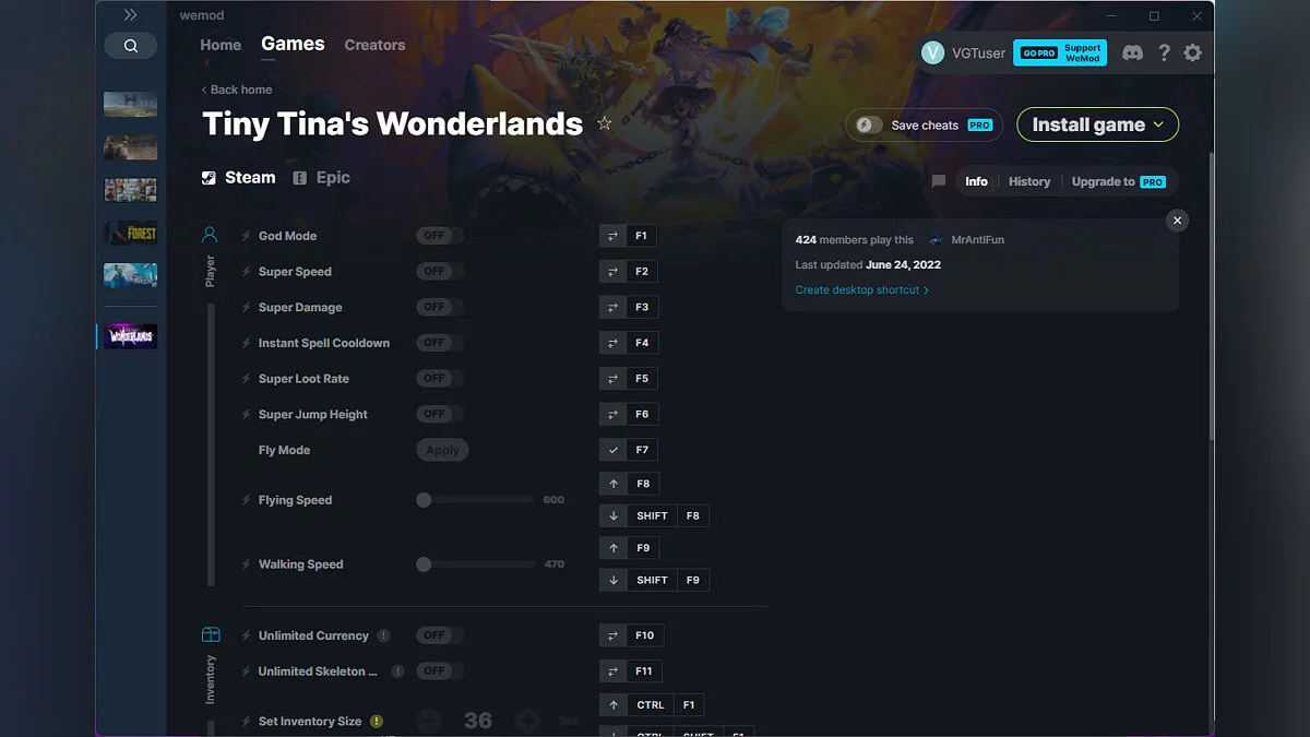 Tiny Tina&#039;s Wonderlands — Трейнер (+24) от 24.06.2022 [WeMod]