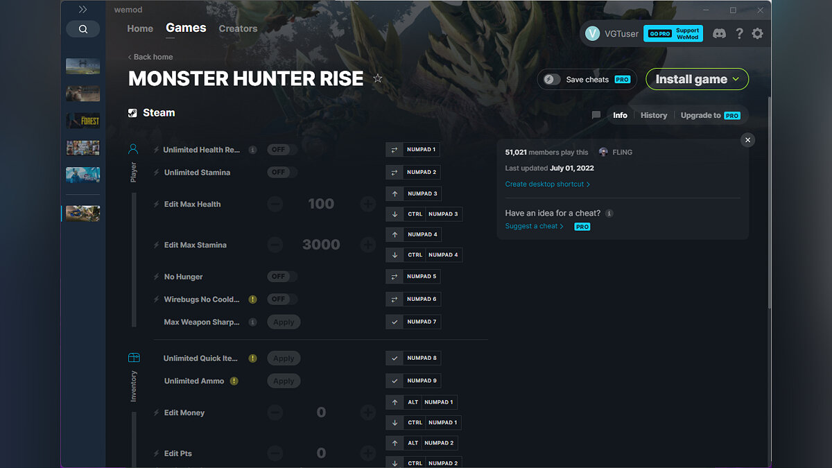Monster Hunter Rise — Трейнер (+19) от 01.07.2022 [WeMod]