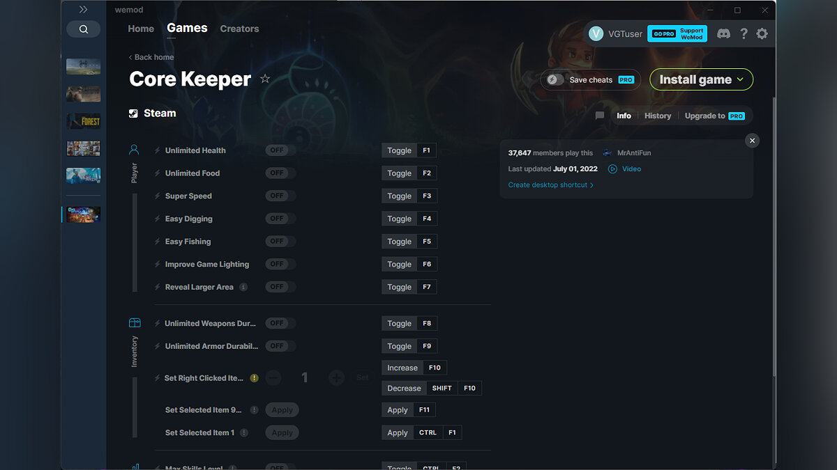 Core Keeper — Трейнер (+14) от 01.07.2022 [WeMod]