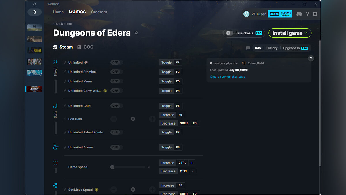 Dungeons of Edera — Трейнер (+10) от 08.07.2022 [WeMod]