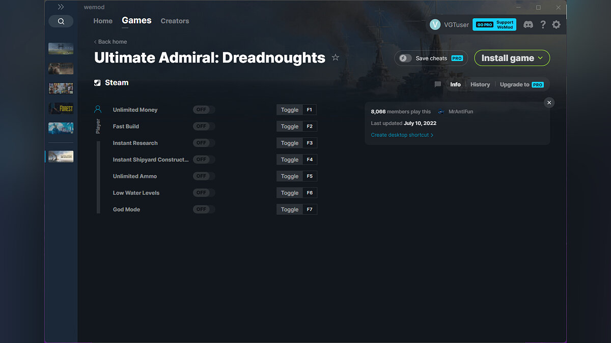 Ultimate Admiral: Dreadnoughts — Трейнер (+7) от 10.07.2022 [WeMod]