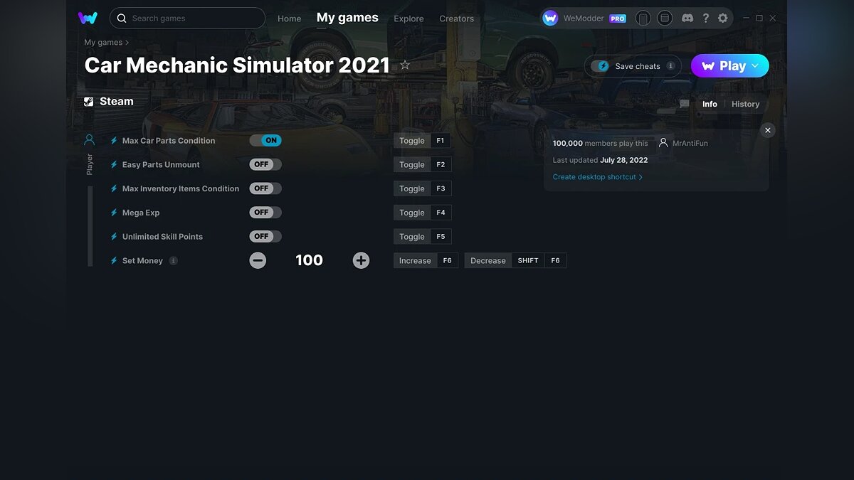 Car Mechanic Simulator 2021 — Трейнер (+6) от 28.07.2022 [WeMod]