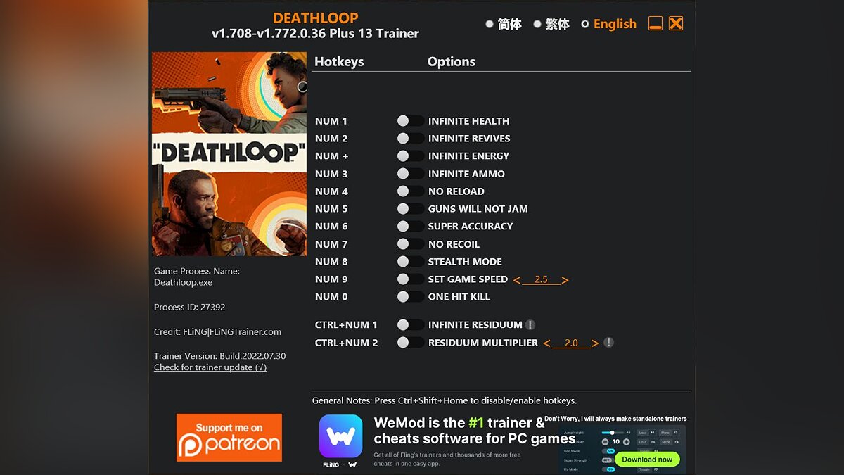 Deathloop — Трейнер (+13) [1.708.0.34 - 1.772.0.36]